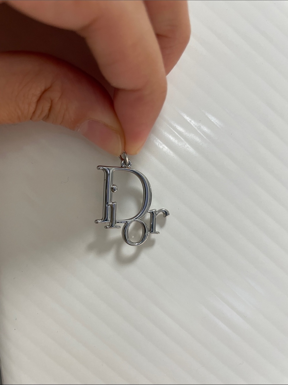 Dior Silver-tone 'Dior' Letter Logo Pendant Charm